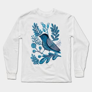 Folk Blue Bird Long Sleeve T-Shirt